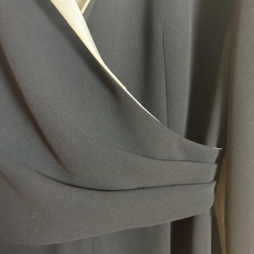 Vintage Jones of New York Black Wide Leg Jumpsuit White Satin Trim Long Sleeve 4 - Picture 6 of 10